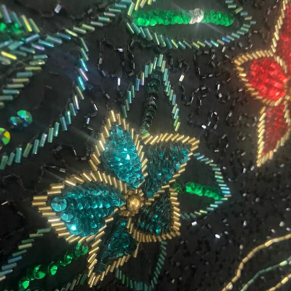 Scala Vintage 100% Silk Beaded Sequined Embellished Evening Jacket Size XL** - Picture 11 of 12